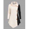 Pull en maille torsadée colorblock, col roulé à faux boutons, haut asymétrique - café lumière XXL | US 14