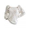 Women Outfit Cable Knit Mock Button Sweater Flare Jeans and Butterfly Earrings Set - Blanc S | US 4
