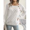 Women Outfit Cable Knit Mock Button Sweater Flare Jeans and Butterfly Earrings Set - Blanc S | US 4