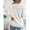 Women Outfit Cable Knit Mock Button Sweater Flare Jeans and Butterfly Earrings Set - Blanc S | US 4