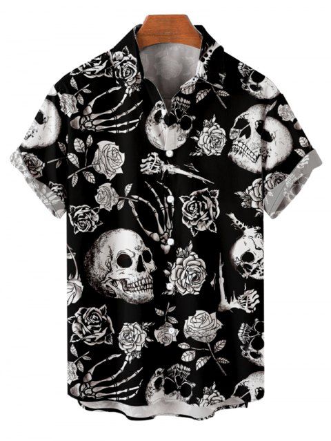 Chemise gothique pour homme avec imprimé main de squelette et crâne rose pour Halloween