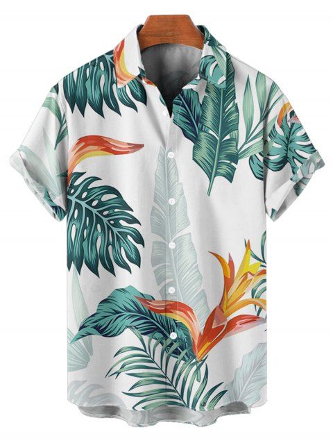 Chemise de vacances pour homme, chemise de plage boutonnée à imprimé végétal