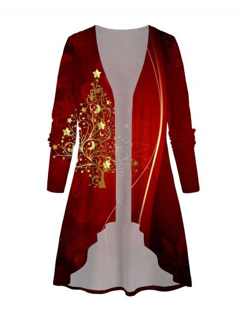 Manteau de vacances imprimé sapin de Noël et étoiles, haut ouvert à manches longues