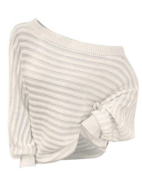 Pull texturé de couleur unie, manches chauve-souris, col oblique