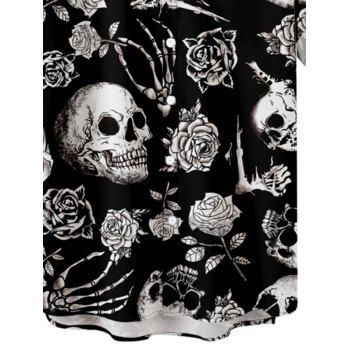Men's Gothic Shirt Rose Skull Skeleton Hand Print Halloween Shirt