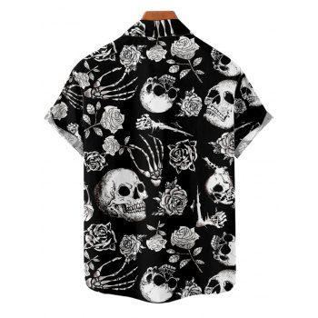 Halloween Gothic Couple Outfit Outfit Rose Skull Skeleton Hand Print Dress and Shirt Set