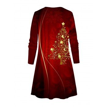 Holiday Coat Christmas Tree Star Print Long Sleeve Open Front Top