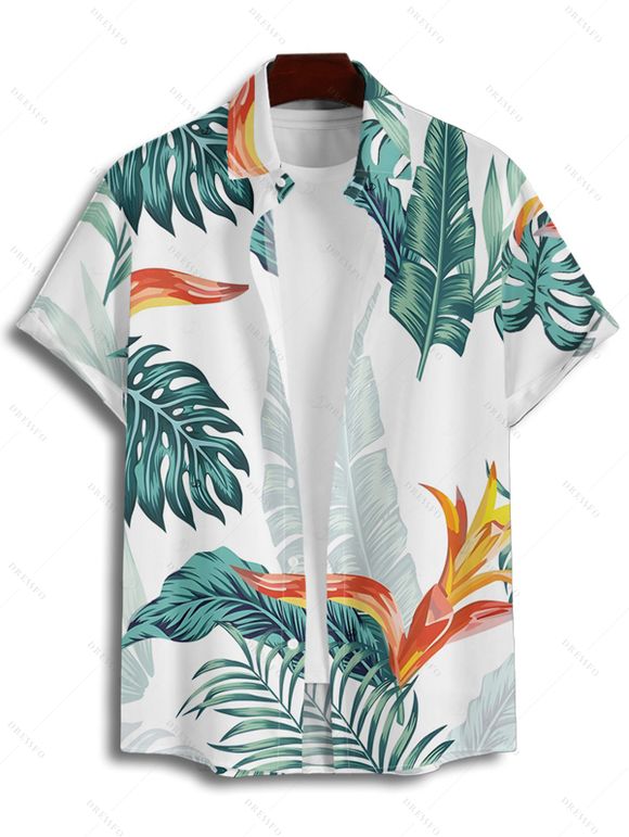 Chemise de vacances pour homme, chemise de plage boutonnée à imprimé végétal - Vert XXXXXL | US 20