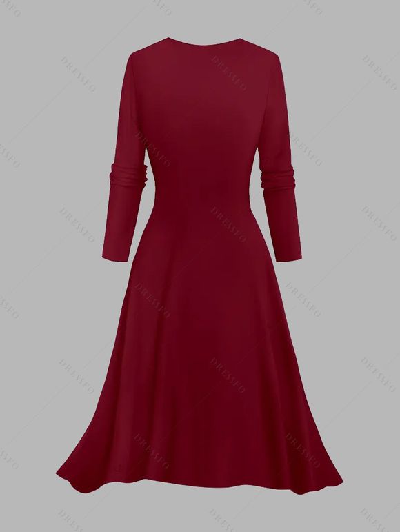 Ensemble robe à imprimé papillon rose de couleur contrastée et haut long ouvert sur le devant - Rouge Vineux XXL | US 14