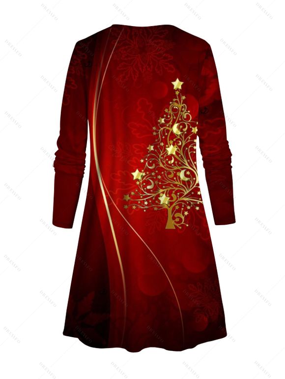 Manteau de vacances imprimé sapin de Noël et étoiles, haut ouvert à manches longues - Rouge Vineux XXL | US 14