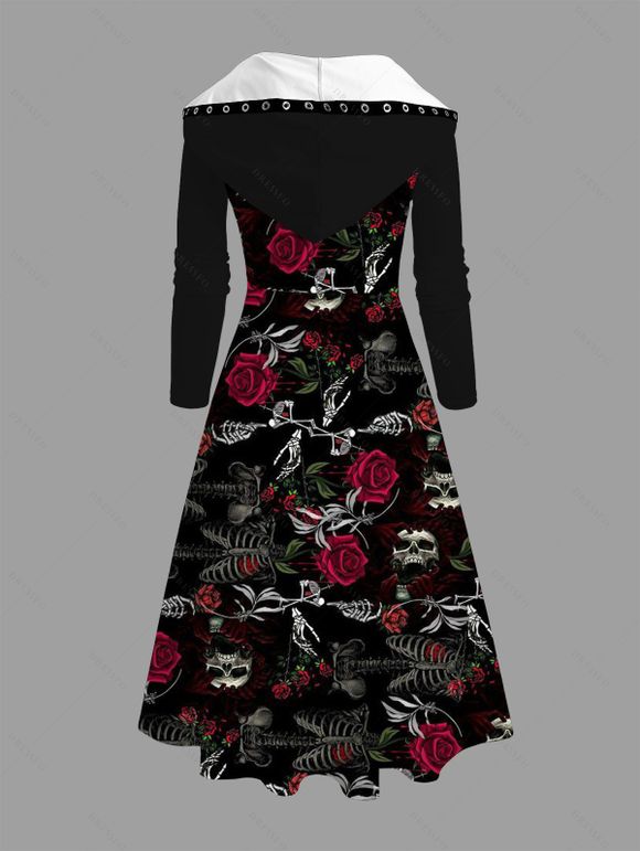 Robe à capuche gothique d'Halloween à lacets, motif crâne, squelette, rose, haut et bas - Noir XXXL | US 16
