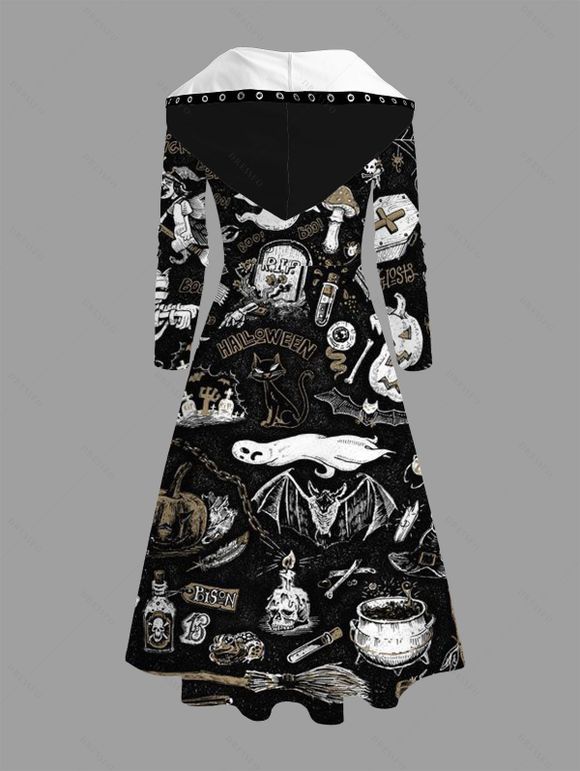 Robe à capuche gothique d'Halloween à lacets, imprimé citrouille, bougie, fantôme, haut et bas - Noir XXXXXL | US 20