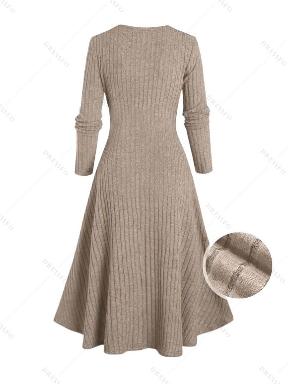 Ensemble robe à imprimé géométrique ethnique et haut long texturé ouvert sur le devant - café lumière XXL | US 14