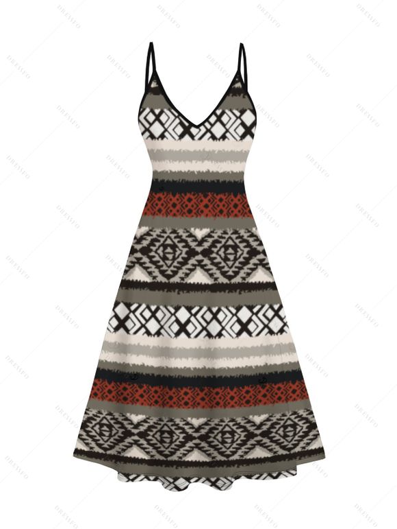 Ensemble robe à imprimé géométrique ethnique et haut long texturé ouvert sur le devant - café lumière XXL | US 14