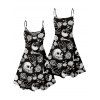 Robe gothique d'Halloween à bretelles spaghetti avec imprimé main et crâne rose - Noir XXXXXL | US 20