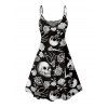 Halloween Gothic Couple Outfit Outfit Rose Skull Skeleton Hand Print Dress and Shirt Set - Noir S | US 4