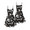 Halloween Gothic Couple Outfit Outfit Rose Skull Skeleton Hand Print Dress and Shirt Set - Noir S | US 4