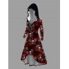 Robe gothique à capuche pour Halloween, motif papillon, crâne, toile d'araignée, lacets, coupe haute et basse - Rouge Vineux XXXXXL | US 20