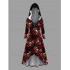 Robe gothique à capuche pour Halloween, motif papillon, crâne, toile d'araignée, lacets, coupe haute et basse - Rouge Vineux XXXXXL | US 20