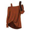 Women Outfit Skew Neck Textured Solid Color Top and Grommet Lace Up Leggings Set - Couleur Caramel S | US 4