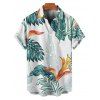 Vacation Couple Outfit Plant Print Flare Sleeve Slit Dress and Shirt Set - Vert S | US 4