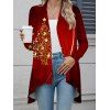 Manteau de vacances imprimé sapin de Noël et étoiles, haut ouvert à manches longues - Rouge Vineux XXL | US 14