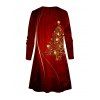Manteau de vacances imprimé sapin de Noël et étoiles, haut ouvert à manches longues - Rouge Vineux XXL | US 14