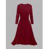 Ensemble robe à imprimé papillon rose de couleur contrastée et haut long ouvert sur le devant - Rouge Vineux XXL | US 14