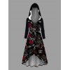 Robe à capuche gothique d'Halloween à lacets, motif crâne, squelette, rose, haut et bas - Noir XXXXXL | US 20