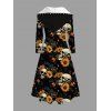 Robe à capuche gothique d'Halloween à lacets, imprimé tête de mort et tournesol, taille haute et basse - Noir XXXXXL | US 20