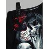 Sweat-shirt gothique à imprimé tête de mort et rose, avec boucle et col incliné - Noir XXXXXL | US 20