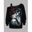 Sweat-shirt gothique à imprimé tête de mort et rose, avec boucle et col incliné - Noir XXXXXL | US 20