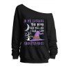 Sweat-shirt gothique d'Halloween avec chapeau de sorcier et imprimé lune et lettres, col incliné - Noir XXL | US 14