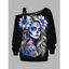 Sweat-shirt gothique à imprimé floral et col asymétrique avec boucle et sangle - Noir XXXXXL | US 20
