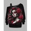 Sweat-shirt gothique à imprimé rose et sang avec boucle et col asymétrique - Noir XXXXXL | US 20