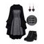 Women Outfit Long Hooded Knit Cape Mini Knit Dress Set Heart Earrings Boots Set - Gris S | US 4