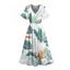 Robe de vacances mi-longue à imprimé végétal, manches évasées fendues et col en V - Vert XXL | US 14