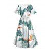 Robe de vacances mi-longue à imprimé végétal, manches évasées fendues et col en V - Vert XXL | US 14