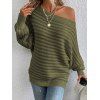 Pull texturé de couleur unie, manches chauve-souris, col oblique - Vert Armée S | US 4