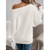 Pull texturé de couleur unie, manches chauve-souris, col oblique - Blanc XL | US 10