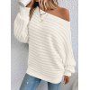Pull texturé de couleur unie, manches chauve-souris, col oblique - Blanc XL | US 10