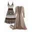 Ensemble robe à imprimé géométrique ethnique et haut long texturé ouvert sur le devant - café lumière XXL | US 14