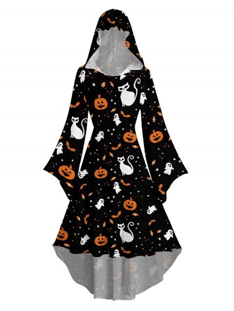 Robe à capuche d'Halloween à imprimé citrouille, chat, chauve-souris, robe à capuche haute et basse
