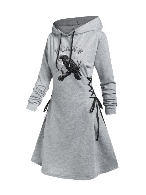 Robe à capuche gothique avec imprimé lettre Raven et lacets et cordons de serrage