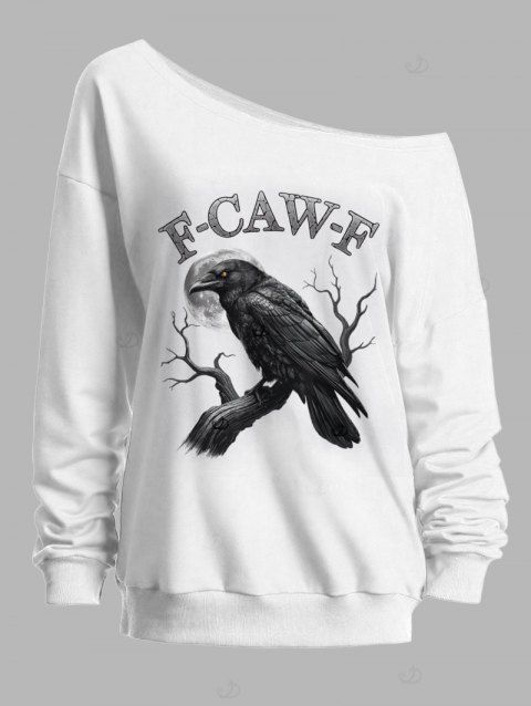 Sweat-shirt gothique à manches longues et col incliné avec imprimé lettre Raven Moon