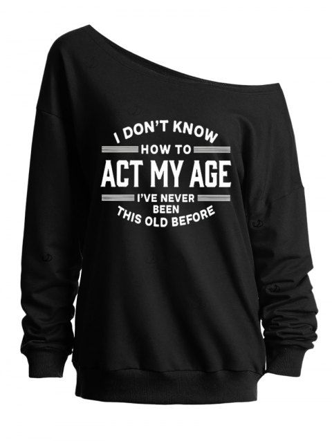 Sweat-shirt à imprimé slogan et à manches longues à col incliné