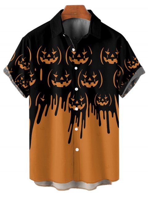 Chemise gothique d'Halloween pour homme, chemise boutonnée à imprimé citrouille colorblock