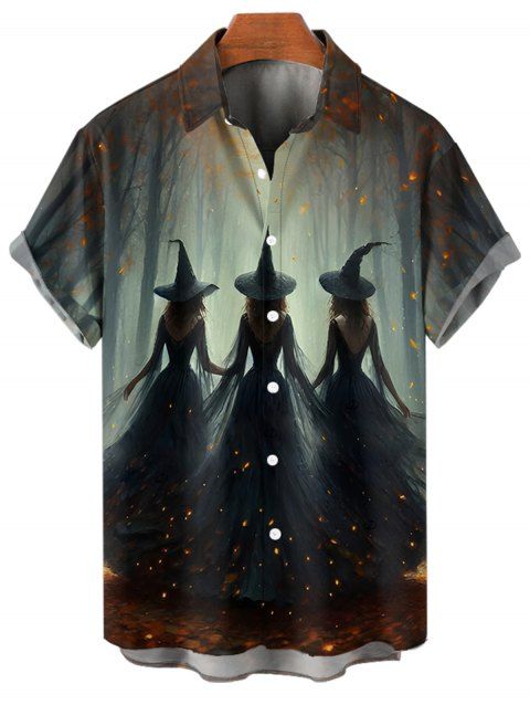 Chemise d'Halloween pour homme, chemise boutonnée à imprimé forêt de sorciers