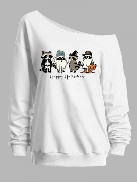 Sweat-shirt mignon d'Halloween, imprimé animal, fantôme, citrouille, lettre, col incliné