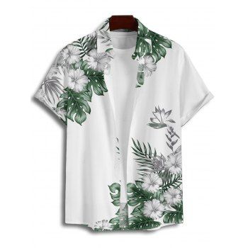 Vacation Couple Outfit Flower Leaf Print Belt Dress and Shirt Set